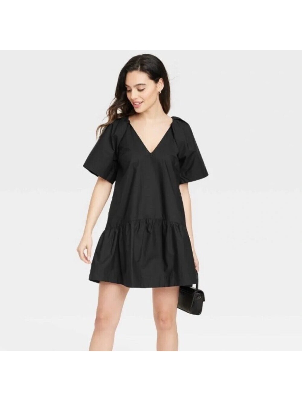 A New Day EUC Women's Black Poplin Mini Dress Flutter Sleeves Size M